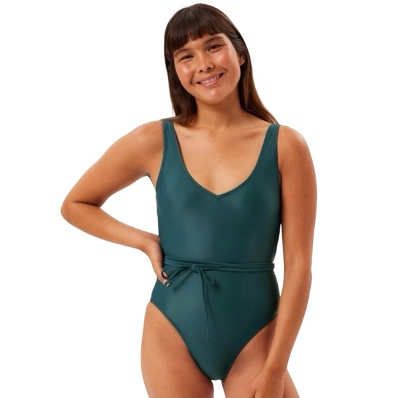 Girlfriend Collective Isla Wrap Tie One Piece Swimsuit Teal Size Large - Picture 1 of 7